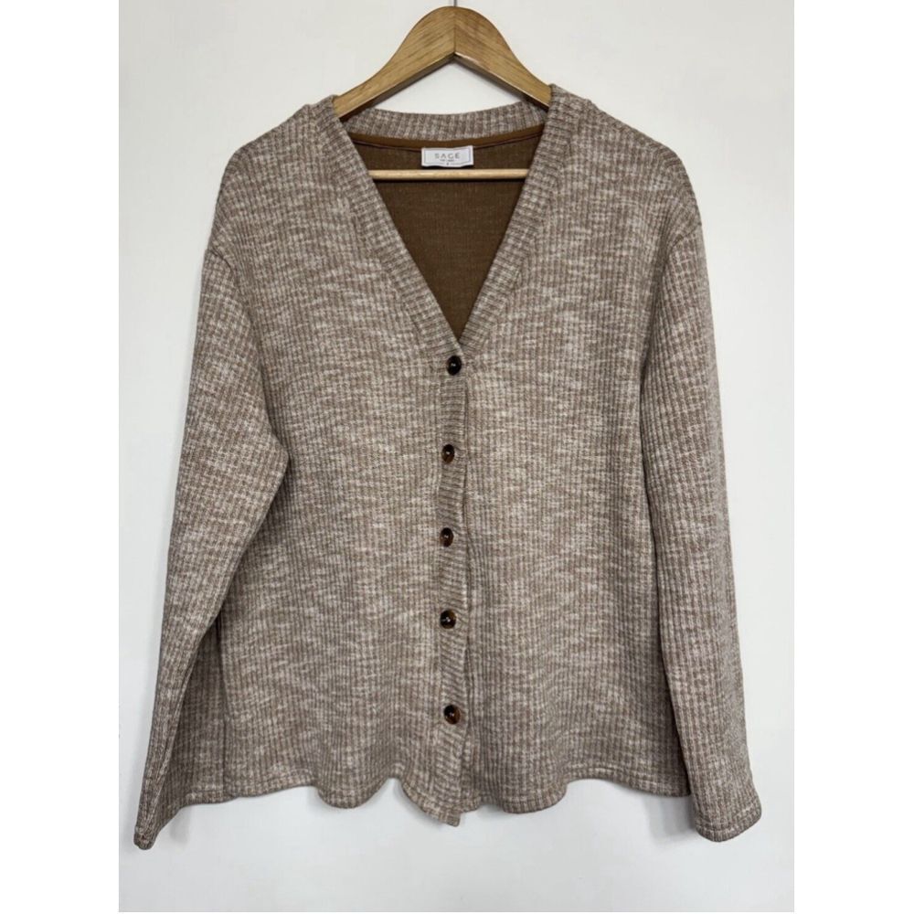 Sage The Label Button Front Cardigan Small Neutral